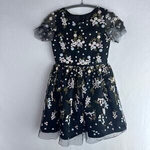 Rare Editions Girl's Size 7 Formal Flower Lace Embroidered Black Dress